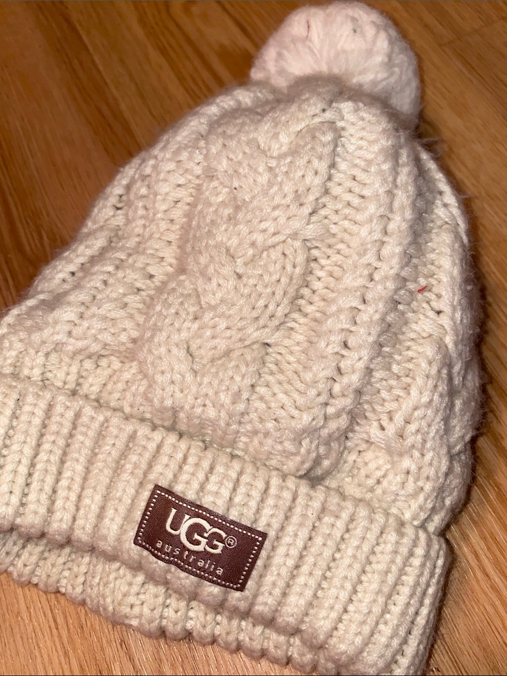 UGG Kids Cream Cable-Knit Pom Beanie